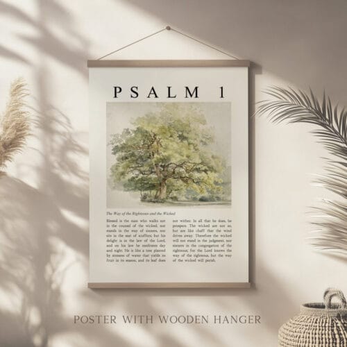 Psalm 1 Full Chapter poster wall art with wooden hanger