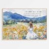 I am a daughter of the King Artwork in Framed poster: A whimsical watercolor of a crowned girl in a flower field, declaring her royal identity in Christ—I am a daughter of the King.