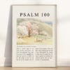 Full Chapter Psalm 100 Wall Art poster with vintage-style Landscape oil painting in a wooden frame