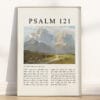 Full Chapter Psalm 121 Wall Art poster with vintage-style Landscape oil painting in a wooden frame