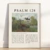 Full Chapter Psalm 128 Wall Art poster with vintage-style Landscape oil painting in a wooden frame