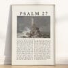 Full Chapter Psalm 27 Wall Art poster with vintage-style lighthouse painting in a wooden frame