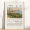 Full Chapter Psalm 46 Wall Art poster with vintage-style Landscape oil painting in a wooden frame