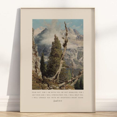 An Vintage Oil Painting featuring the bible verse from Isaiah 41:10 Wall Art with wooden frame.