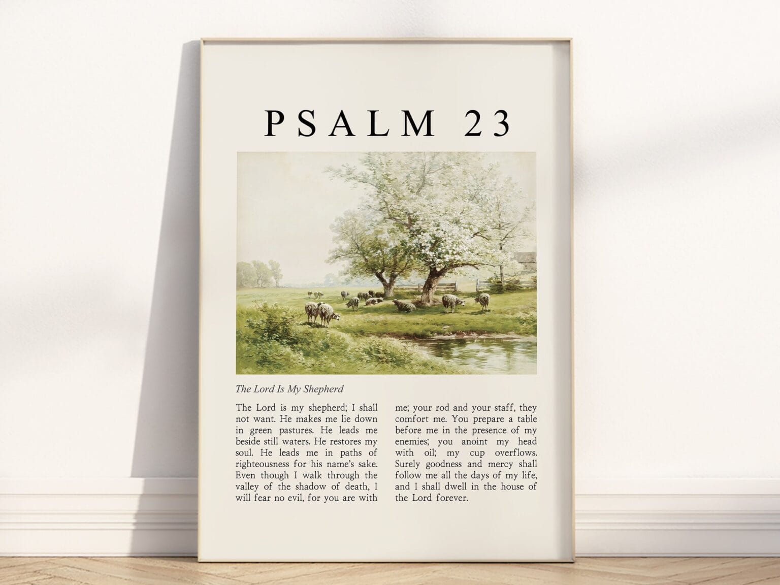 Psalm 23 Wall art full chapter vintage oil painting style in the form of framed poster