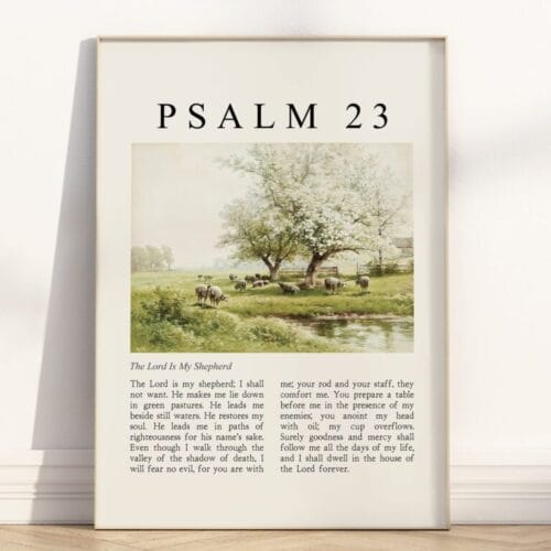 Psalm 23 Wall art full chapter vintage oil painting style in the form of framed poster
