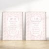 Identity in Christ nursery wall art in pink floral style. Uplifting Christian affirmations for baby girl room decor in cottagecore and grandmillennial style.