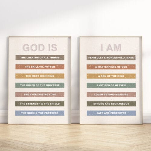 Inspire your little one with our Christian boy affirmation wall art—boho rainbow designs that remind him of his identity in Christ.