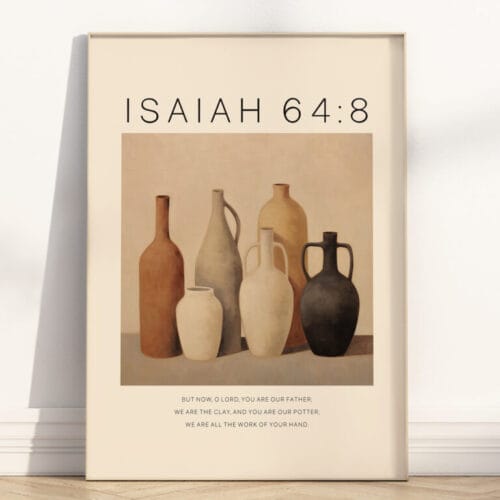 Bring faith and calm to your home with this neutral Jars of Clay wall art featuring Isaiah 64:8 in a minimalist style.