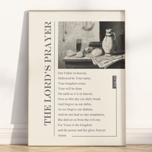 Modern minimalist The Lord's Prayer wall art. A vintage-style Christian scripture print for home, church, homeschool, or Sunday school decor.
