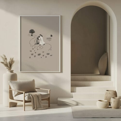 a room with a chair and a picture frame