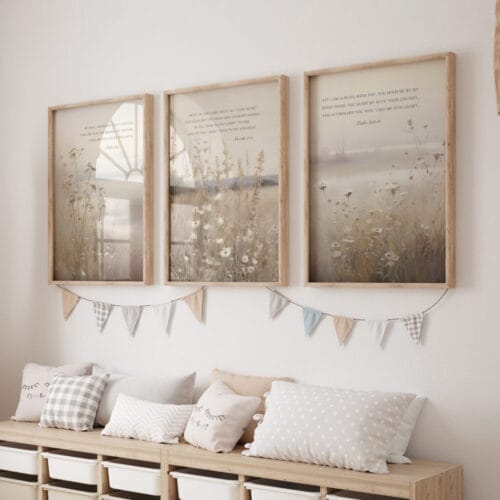 Alternative view of Neutral Floral Christian Wall Art Set of 3