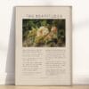 Bring vintage elegance and faith home with this The Beatitudes Bible Verse wall art – a restored 1800s floral oil painting print.