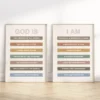 Inspire little ones with our Christian kids affirmation wall art - boho rainbow designs to remind them of who they are in Christ.