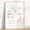 This uplifting Bible verse I am a daughter of the King wall art features a colorful design from 2 Corinthians 6:18, perfect for a girl’s nursery or prayer corner.