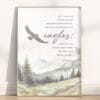Christian Hope in the Lord wall art featuring Isaiah 40:31. A peaceful watercolor mountain print reminding you to hope in the Lord and find renewed strength.