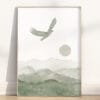 Isaiah 40:31 scripture wall art with sage green watercolor landscape and soaring eagle. A peaceful, modern Christian print filled with hope and encouragement.