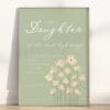 This sage green Christian Girl nursery wall art with Bible verse 2 Corinthians 6:18 is a perfect addition to a girl’s nursery, dedication, or baptism.
