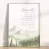 Isaiah 41:10 wall art in a peaceful watercolor mountain landscape. A faith-filled Christian print with “Fear not, for I am with you” Scripture encouragement.
