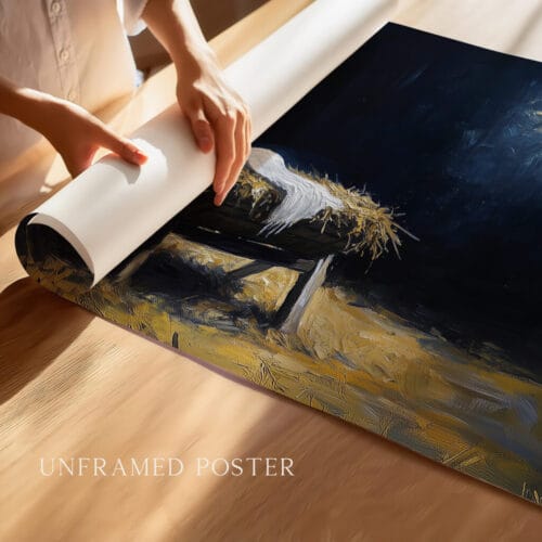 Alternative view of Manger Scene Painting Wall Art Nativity Print