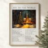 Celebrate with Joy to the World Christmas Wall Art featuring hymn lyrics and a snowy church landscape in poster, canvas, or digital download format.