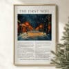The First Noel Christmas Hymn Wall Art features winter scenery and carol lyrics in a vintage oil painting style. Available as print or digital download.