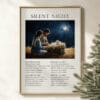 Silent Night Christmas Hymn Wall Art features nativity artwork and carol lyrics in a vintage oil painting style. Available as print or digital download.