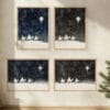 This three wise men minimalist wall art features a modern nativity scene with the Star of Bethlehem—available in black or blue, horizontal or vertical.
