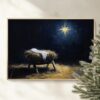 Manger Scene Painting Wall Art – Rustic Nativity Print