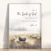 Behold the Lamb of God Wall Art with John 1:29 in modern watercolor design. A perfect Easter or year-round Christian scripture print.
