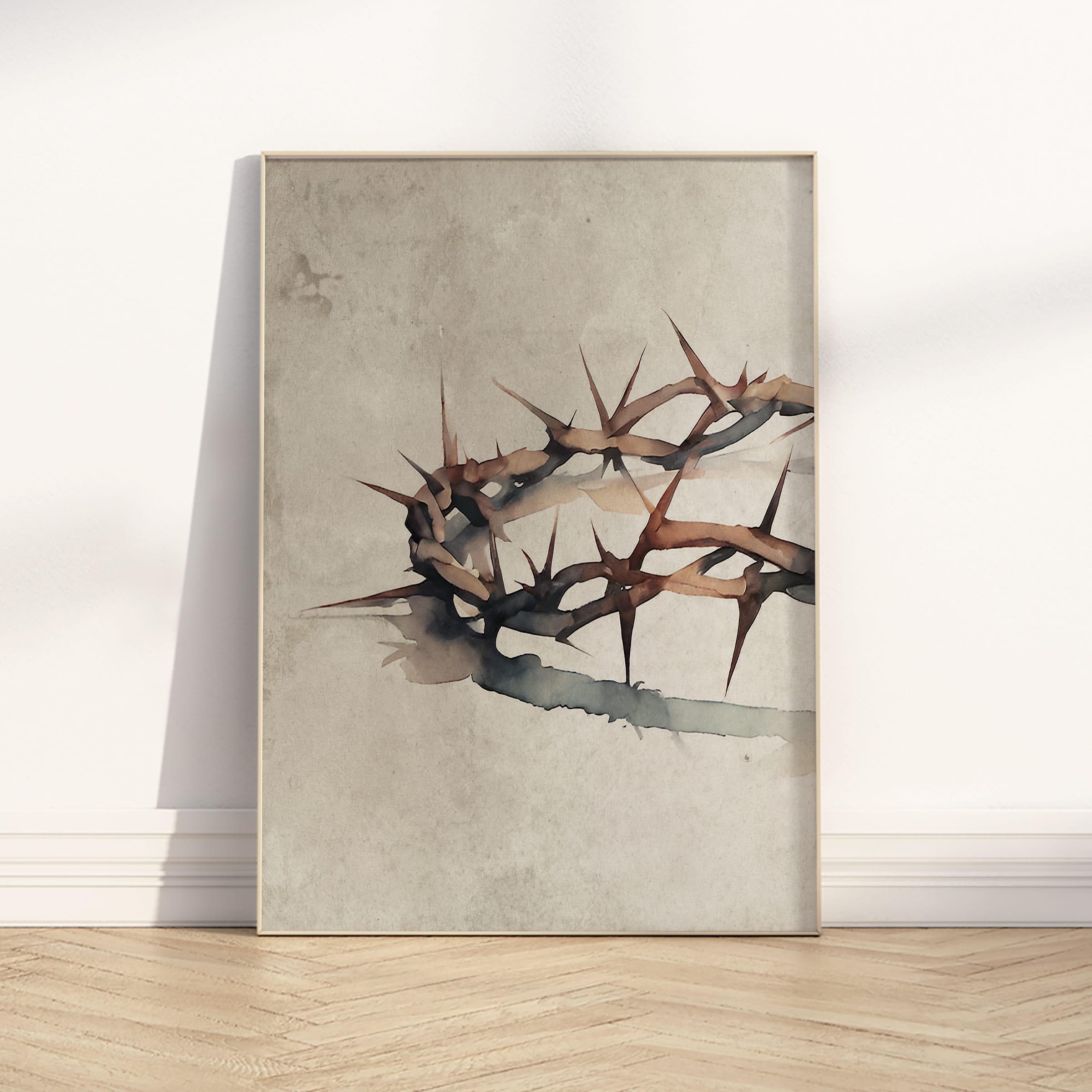 Crown of thorns watercolor print Christian Good Friday minimalist religious wall art inspired by Isaiah 53:5
