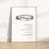 Isaiah 53:5 crown of thorns wall art in Christian watercolor style, vertical Bible verse scripture home decor for Holy Week