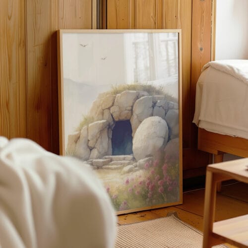 Alternative view of Empty Tomb Art – He Is Risen Watercolor Painting
