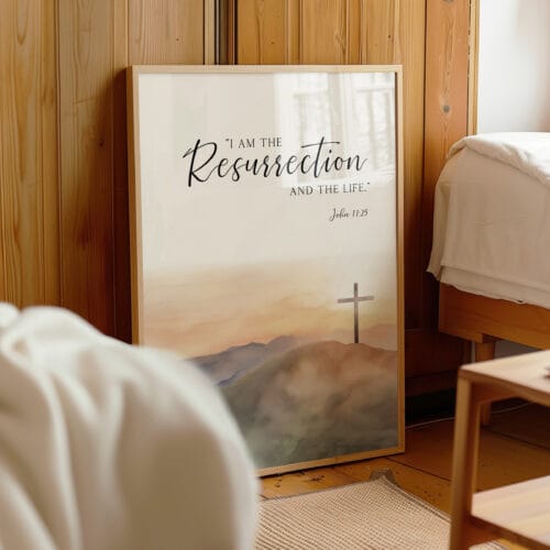 Alternative view of Cross Wall Art - John 11:25 Scripture Print