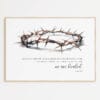 Horizontal crown of thorns Isaiah 53:5 wall art, Christian watercolor Good Friday scripture home decor for Easter